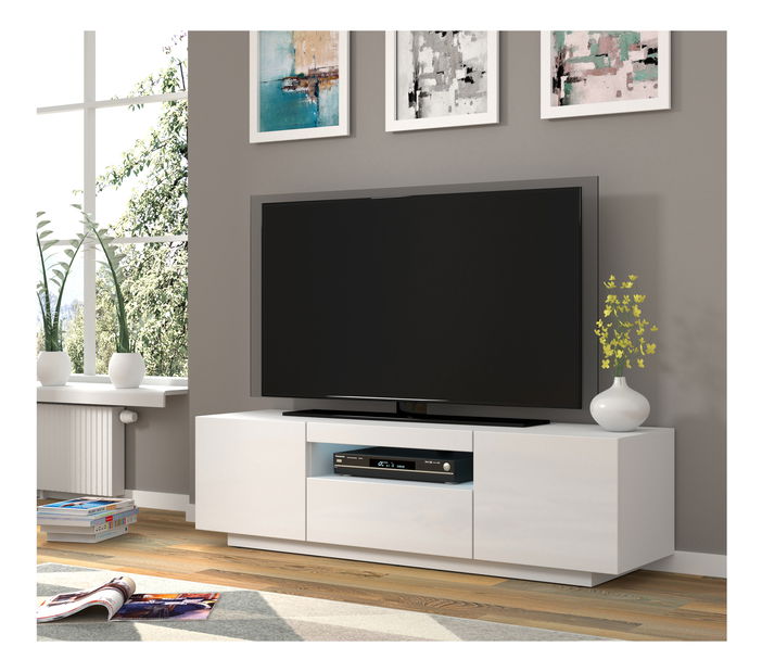 TV stolík/skrinka Aurinko 150 (lesklá biela) (s osvetlením)