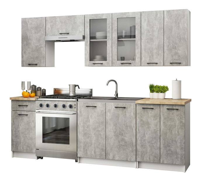 Konyha 240 cm Ozara II C (fehér + beton)