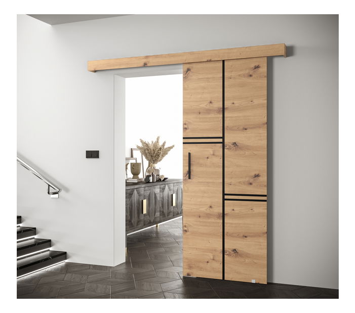Uși culisante 90 cm Sharlene VIII (stejar artisan + negru mat + negru)