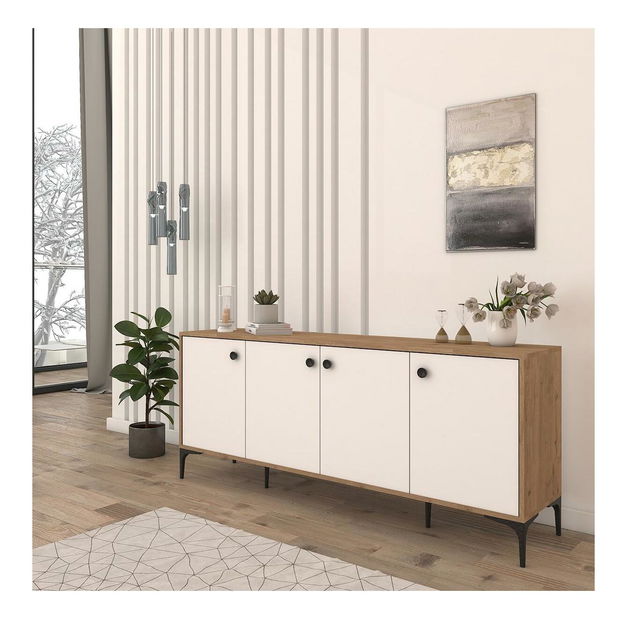 Konzolový stolík Lamele 1 (dub + biela) 