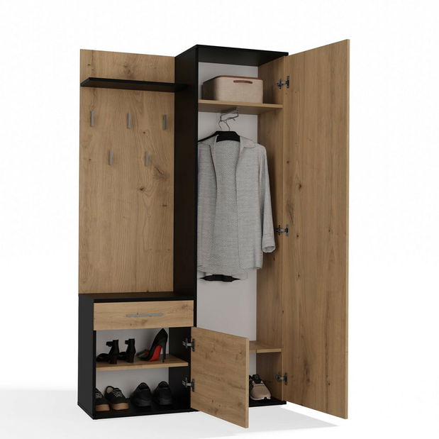 Set mobilier hol Dialogos 1 (antracit + stejar artisan) (cu oglindă)