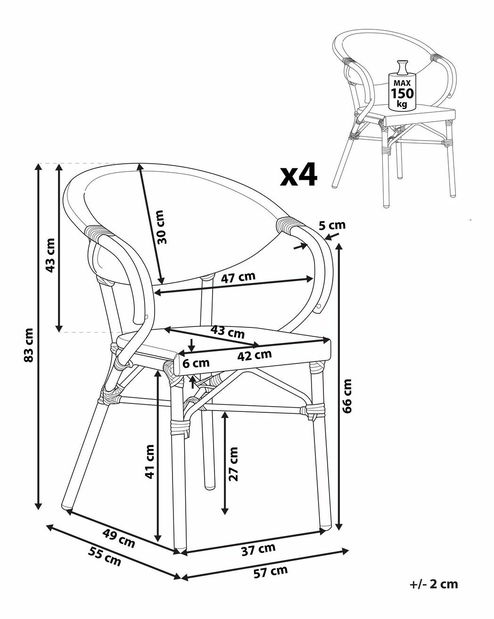 Set vrtnih stolica (4 kom.) Carlene (siva)