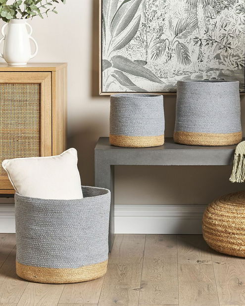 Set 3 buc coșuri depozitare Benicio (bej + gri)