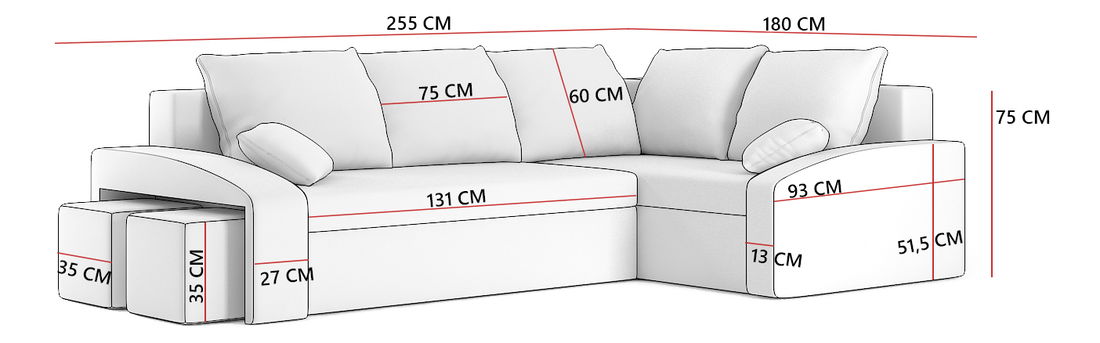 Rohová sedačka Gyan (čierna + sivá) (s taburetkou) (P)