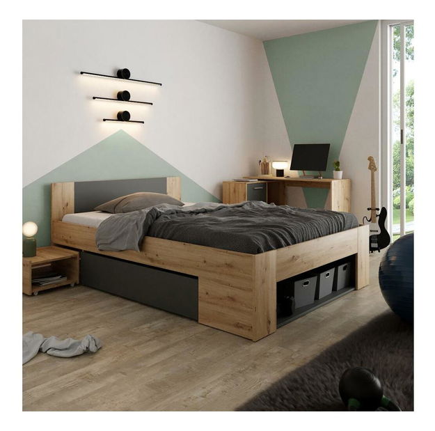 Manželská posteľ 140 cm Uniforme (dub artisan + antracit) (s úl. priestorom)