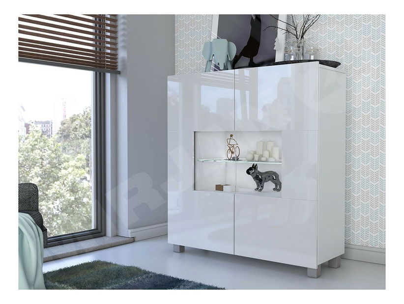 Vitrina Brenali BR01 (bijela + bijeli sjaj) (led rasvjeta plava)