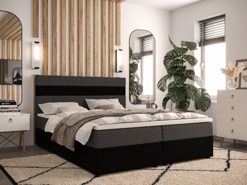 Manželská posteľ Boxspring 160 cm Locos (sivá + čierna) (s matracom a úložným priestorom)