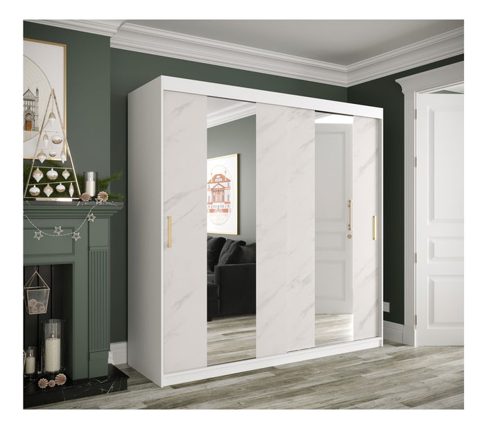 Šatníková skriňa 200 cm Marbelo P (matná biela + biely mramor)