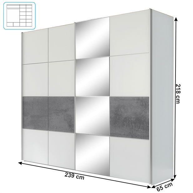 Šatníková skriňa Puerto (sivá + biela matná)