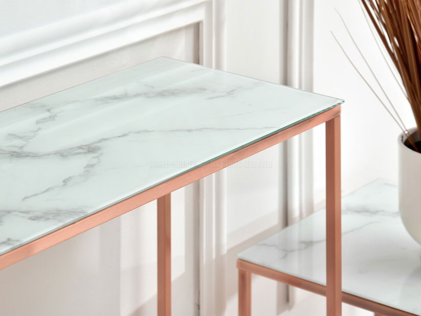 Măsuță consolă Bella Kons (marmură albă + cupru)