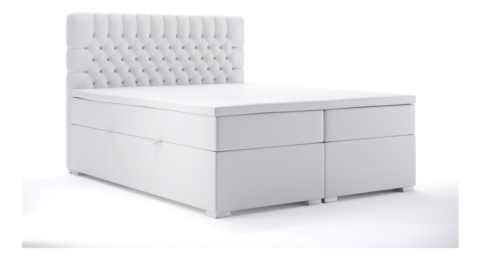 Pat matrimonial Boxspring 140 cm Daliny (alb piele ecologică) (cu sp. depozitare)