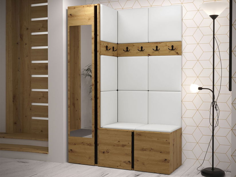 Mobilier hol Tovenaz X (Stejar artisan + Negru + Alb) (cu oglindă)