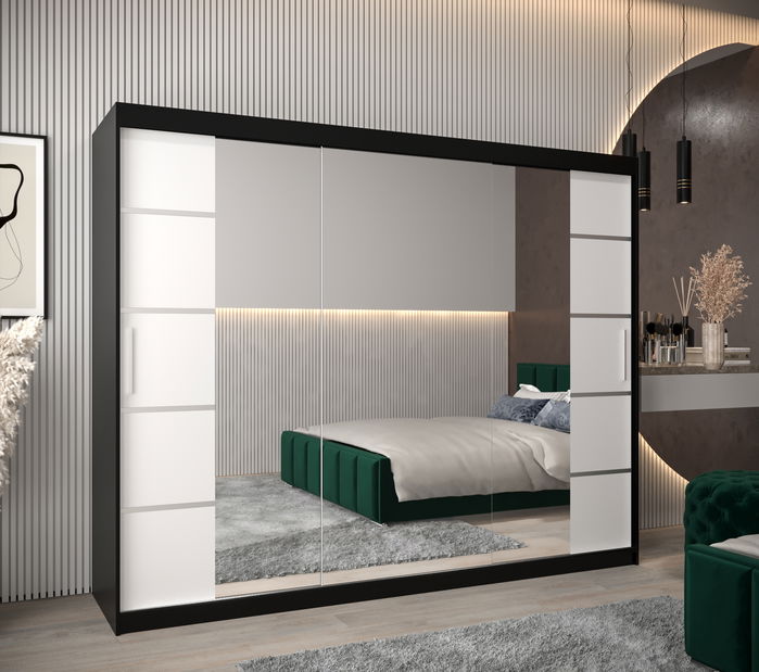 Šatníková skriňa 250 cm Verika 4 250 (čierna + biela)