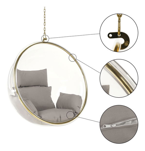 Függesztett hintafotel Belgica 1 (transzparens + arany + szürke) 