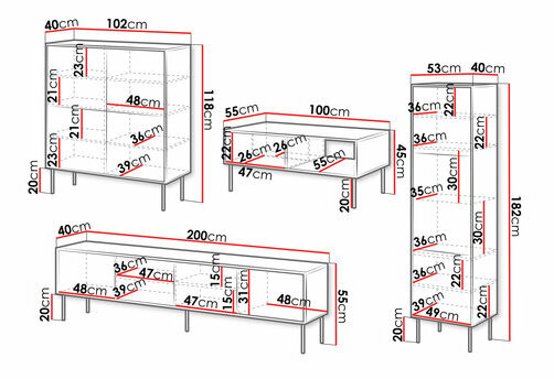 Set mobilier living Hermano I (Negru + Nuc warnia) 