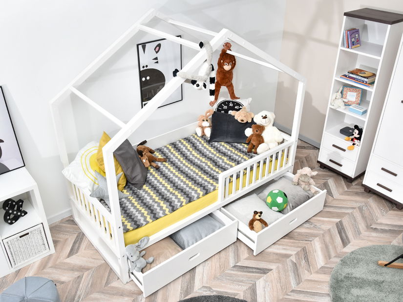 Detská posteľ Hfish (biela) (so zásuvkami) (s bariérou)