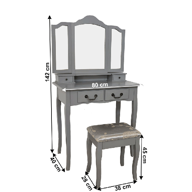 Toaletný stolík s taburetkou Galway NEW (sivá + strieborná)