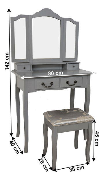 Toaletný stolík s taburetkou Galway NEW (sivá + strieborná)