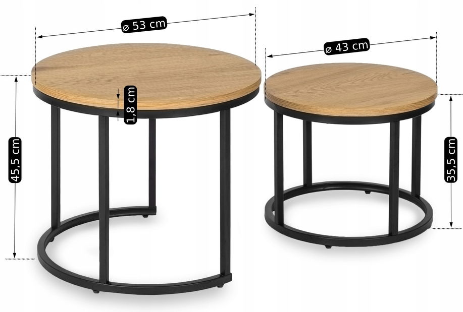 Set 2 ks konferenčných stolíkov Dalila (dub zlatý) 