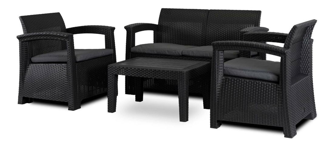 Záhradný set Consulto (čierna + tmavosivá) (pre 4 osoby)