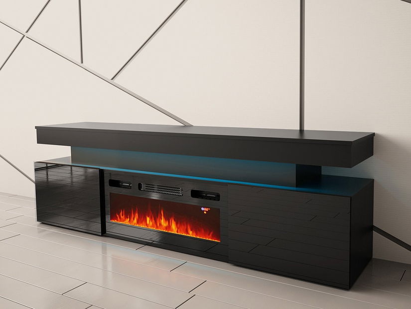 TV ormarić s kaminom Lesteralo EF 2D 190 (crna + crni sjaj) (s plavom LED rasvjetom)