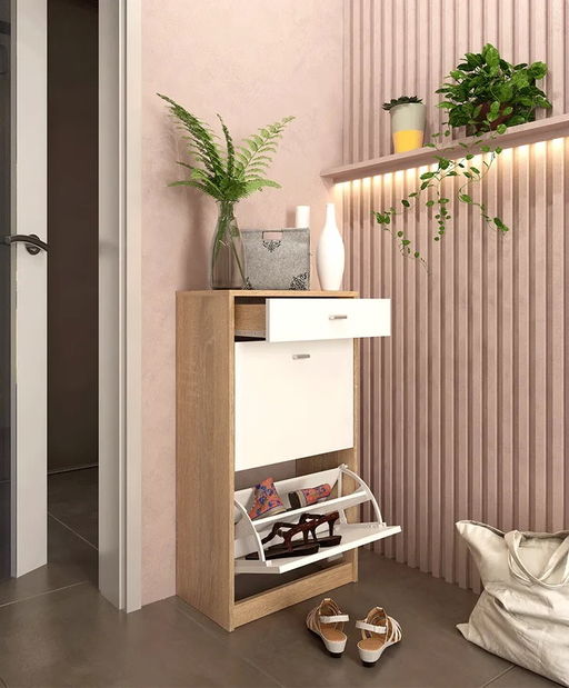 Ormarić za obuću Kerjat Typ 1 (bijela+ hrast sonoma)