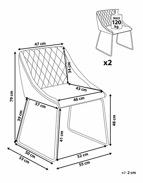 Set 2 buc. scaune pentru sufragerie Aricata (albastru marin)