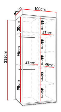 Ormar za garderobu s kliznim vratima Foktra 3 100 (kašmir + crna) (s ogledalom)