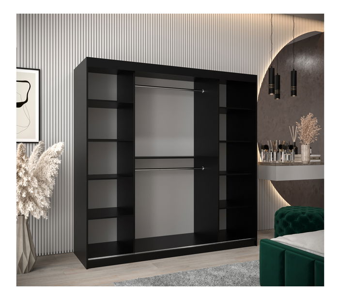 Dulap de haine 200 cm Toki 1 (negru mat + negru mat)