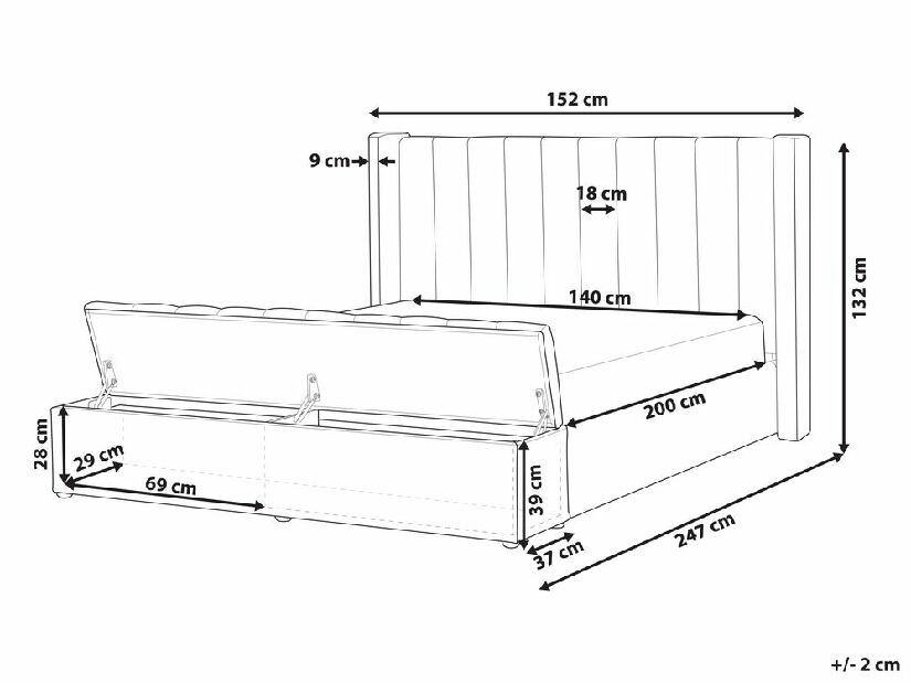 Franciaágy 140 cm Ortega Bonell (oliva zöld) (ágyráccsal és matraccal, és tárolóhellyel) (LED világítással)