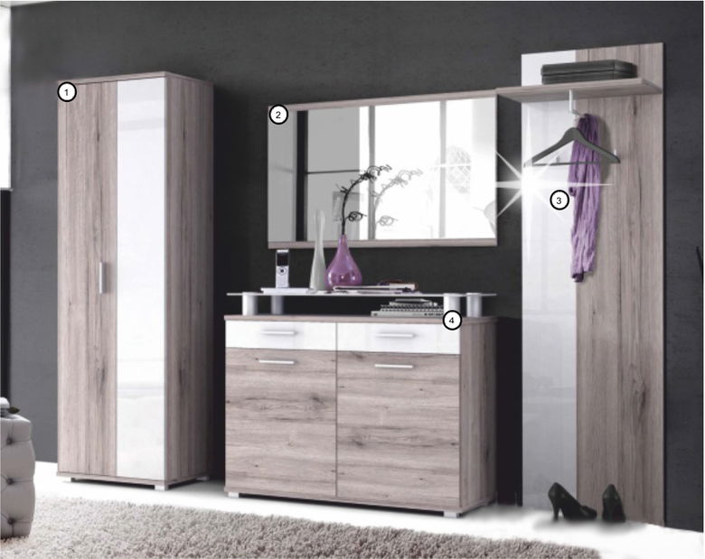 Comodă Rosenea Typ 2 (Stejar canyon + Alb luciu înalt)