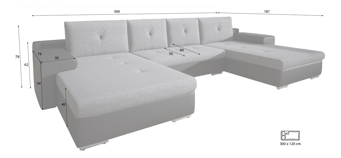 U-alakú sarok kanapé Marlen (szürke + fekete) (J)