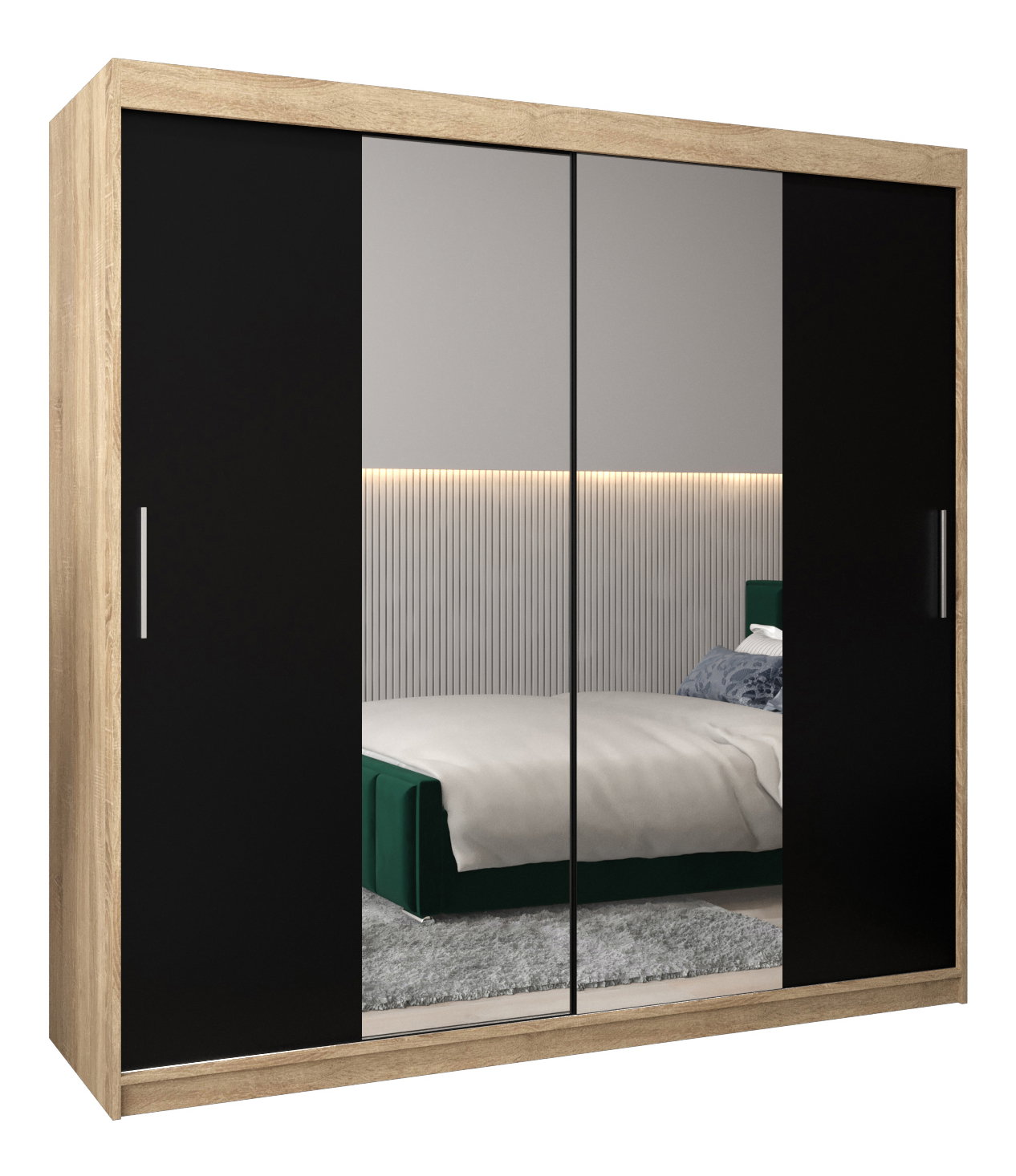 Ruhásszekrény 200 cm Toki 1 (sonoma tölgy + matt fekete)