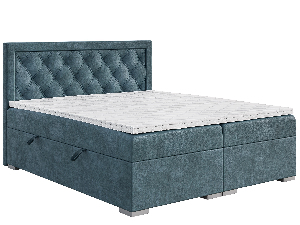 Manželská posteľ Boxspring 140 cm Maximilian (džínová modrá) (s matracom a úl. priestorom)