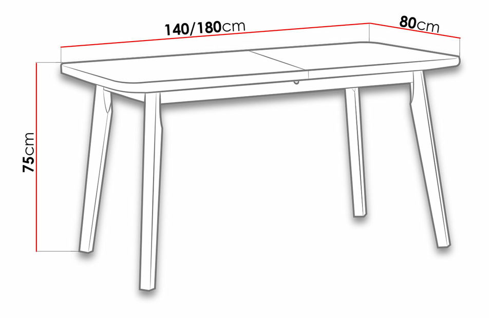 Masă Harry 80 x 140+180 VI (Alb L) (Negru)
