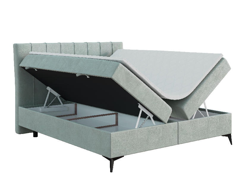 Bračni krevet Boxspring 180 cm Leny (metvica) (s madracem i prostorom za odlaganje)