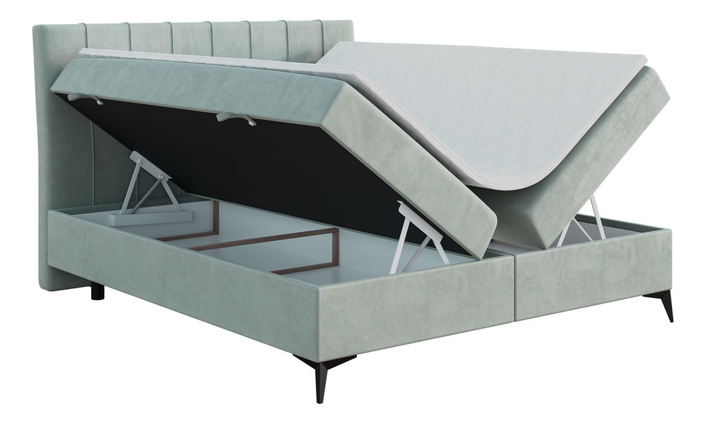 Pat de o persoană boxspring 120 cm Leny (mentă) (cu saltea și sp. depozitare)