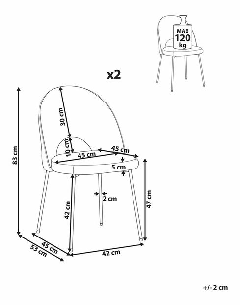 Set 2 ks. jedálenských stoličiek CAVEL (polyester) (sivá)