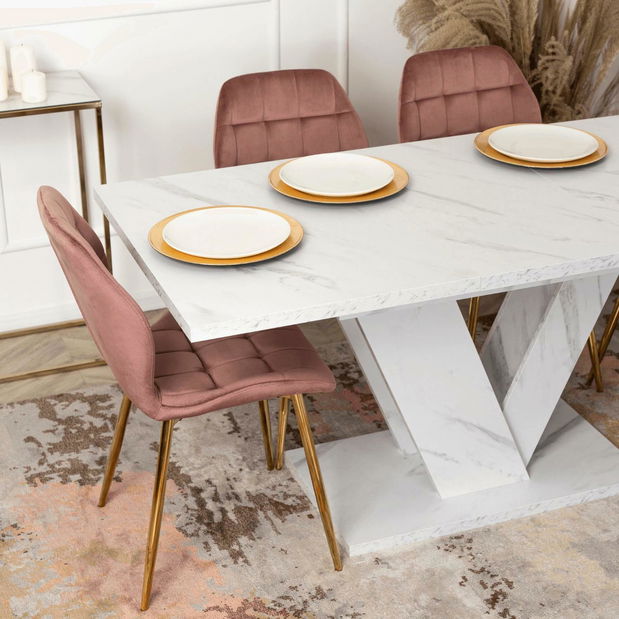 Masă sufragerie extensibilă Comentado (marmură alb) (pentru 4-6 persoane) *resigilate