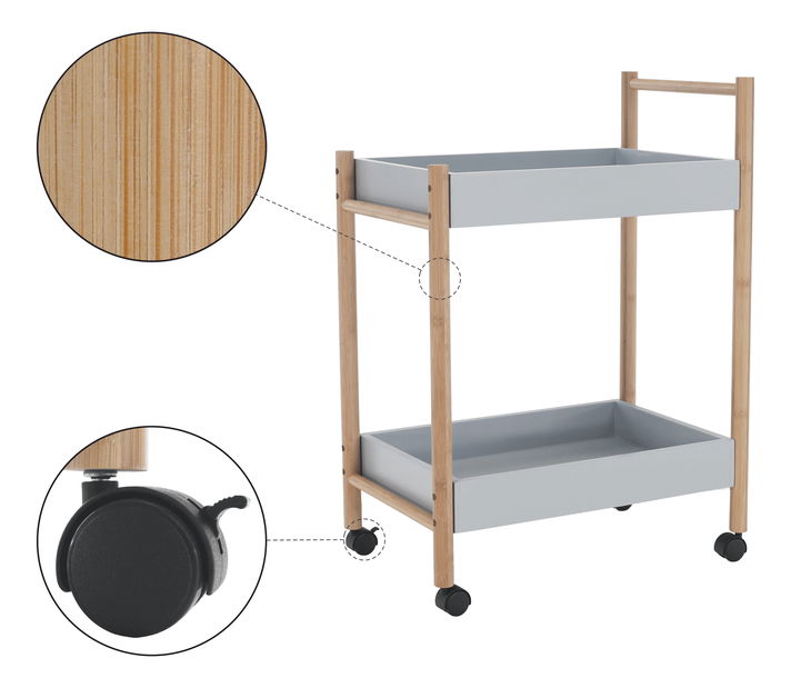 Cărucior servire Seren (gri + natural)