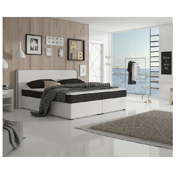 Pat matrimonial Boxspring 160 cm Namakyra Mataukomfort Visco (Alb + Negru) (cu Saltea și somieră)