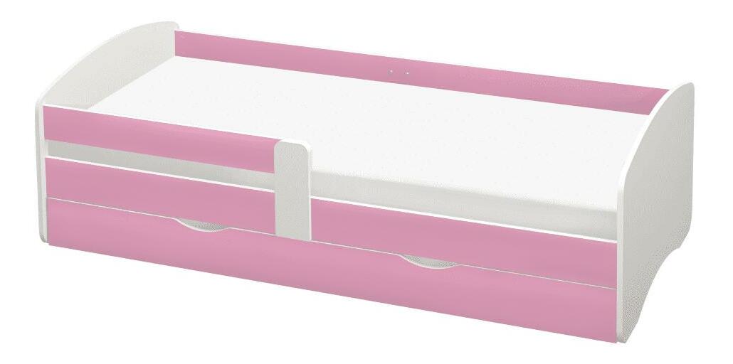 Egyszemélyes ágy 80 cm Carecen (rózsaszín + fehér) (ágyráccsal) (tárolóhellyel)