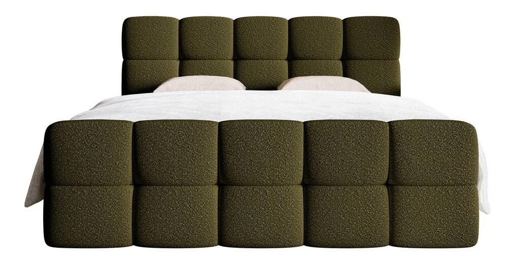 Pat matrimonial continental 180 cm Cirsten 180C (cu somieră și saltea) (cu sp. depozitare) (măslin)