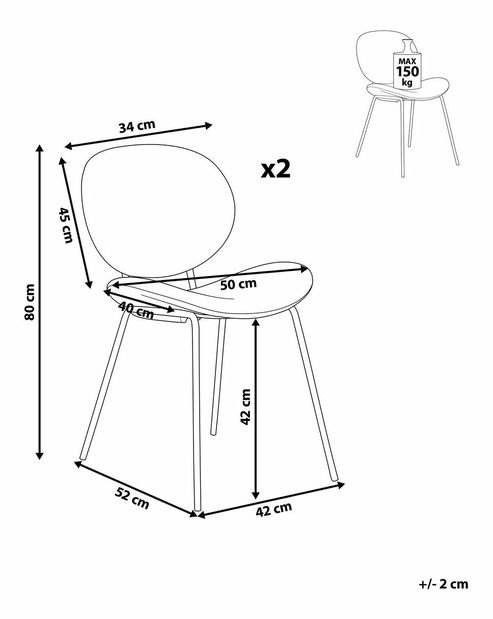 Set 2 ks jedálenských stoličiek Luaza (béžová)