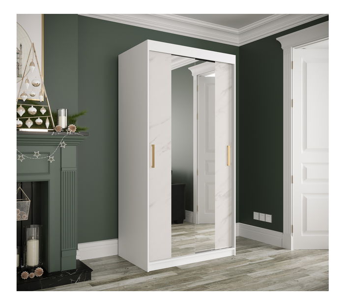 Šatníková skriňa 100 cm Marbelo T1 (matná biela + biely mramor)