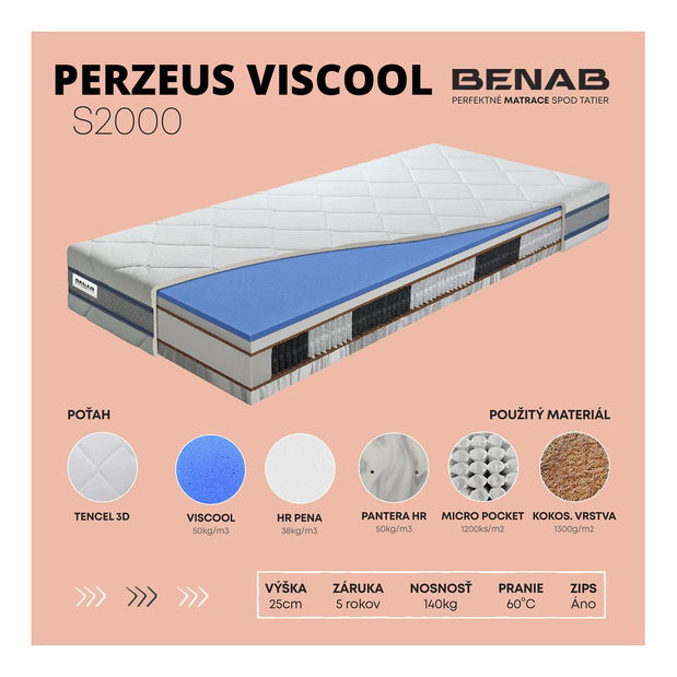 Taštičkový matrac Benab Perzeus Viscool S2000 200x80 cm (T3/T5)