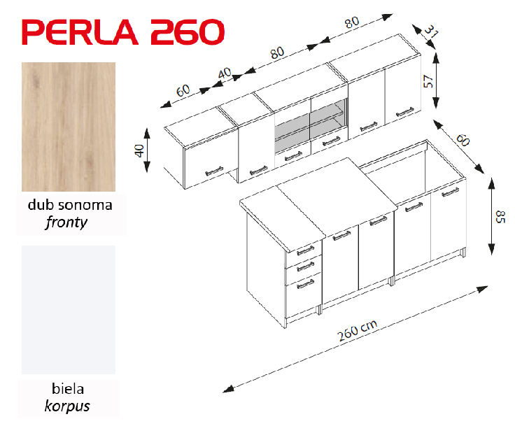 Konyha Perla 260 cm