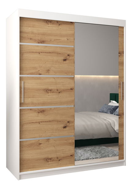 Dulap de haine 150 cm cu oglindă Verika 2 150 (alb + stejar artisan)