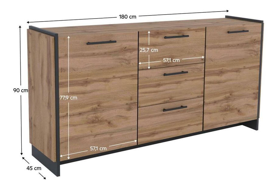 Comodă Actualmente (stejar wotan + negru) 