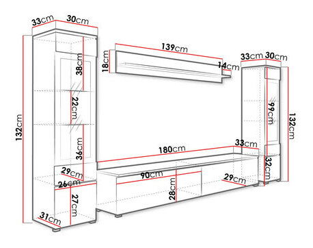Mobilier living Selwyn II (wotan + Negru lucios ) (fără iluminat)